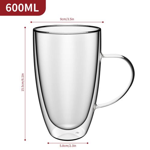 Vinsani Double Wall Glasses Insulated Heatproof Coffee Mug Vinsani