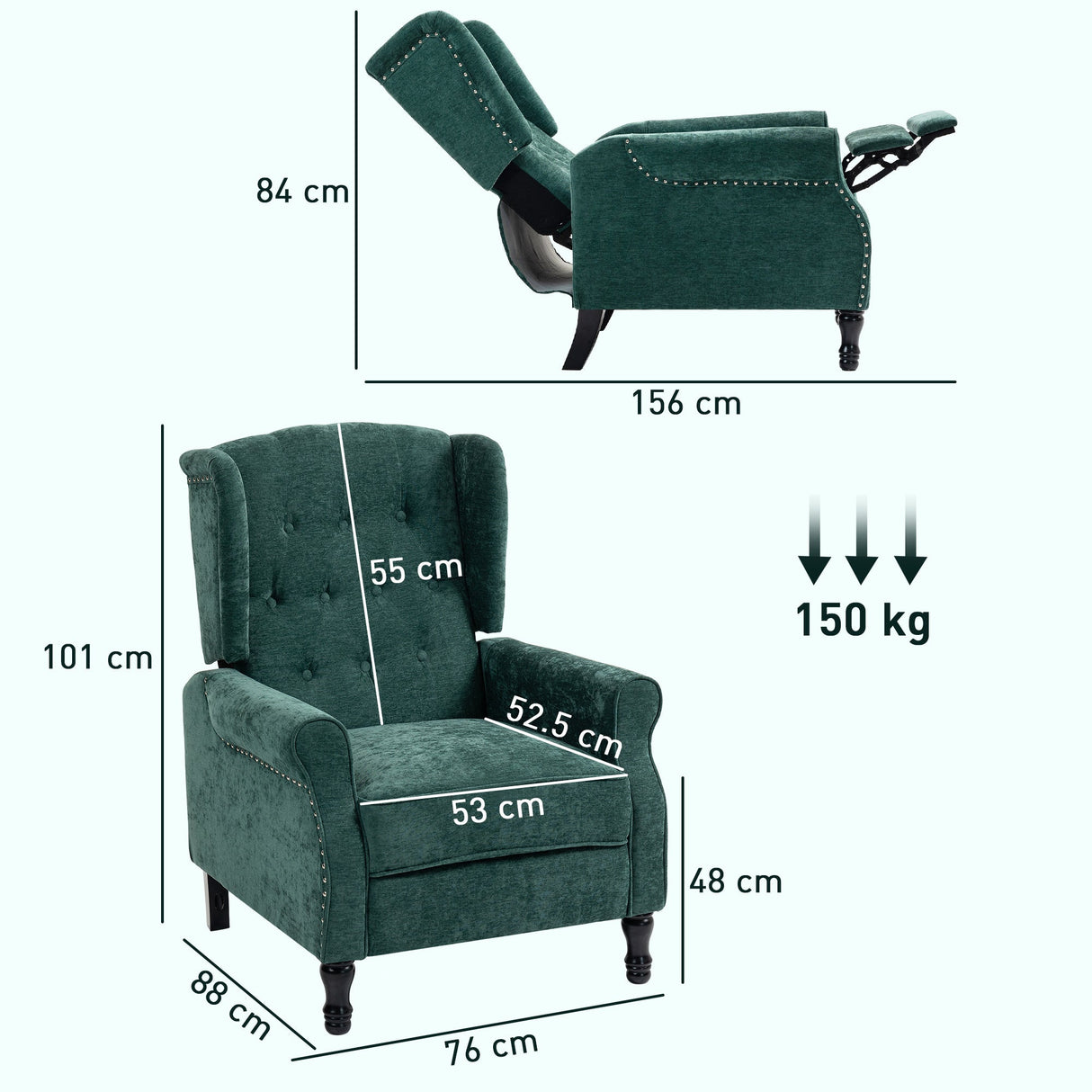 Wise Galleria Vintage Armchair in Green with Reclining Feature and Elegant Design for Comfort