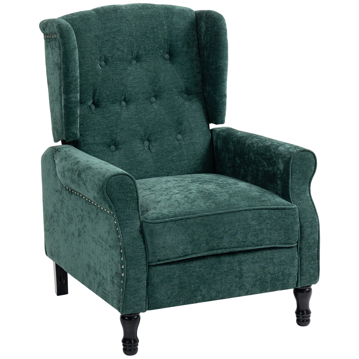 Stylish green Vintage Armchair with tufted backrest and wooden legs for elegant home decor