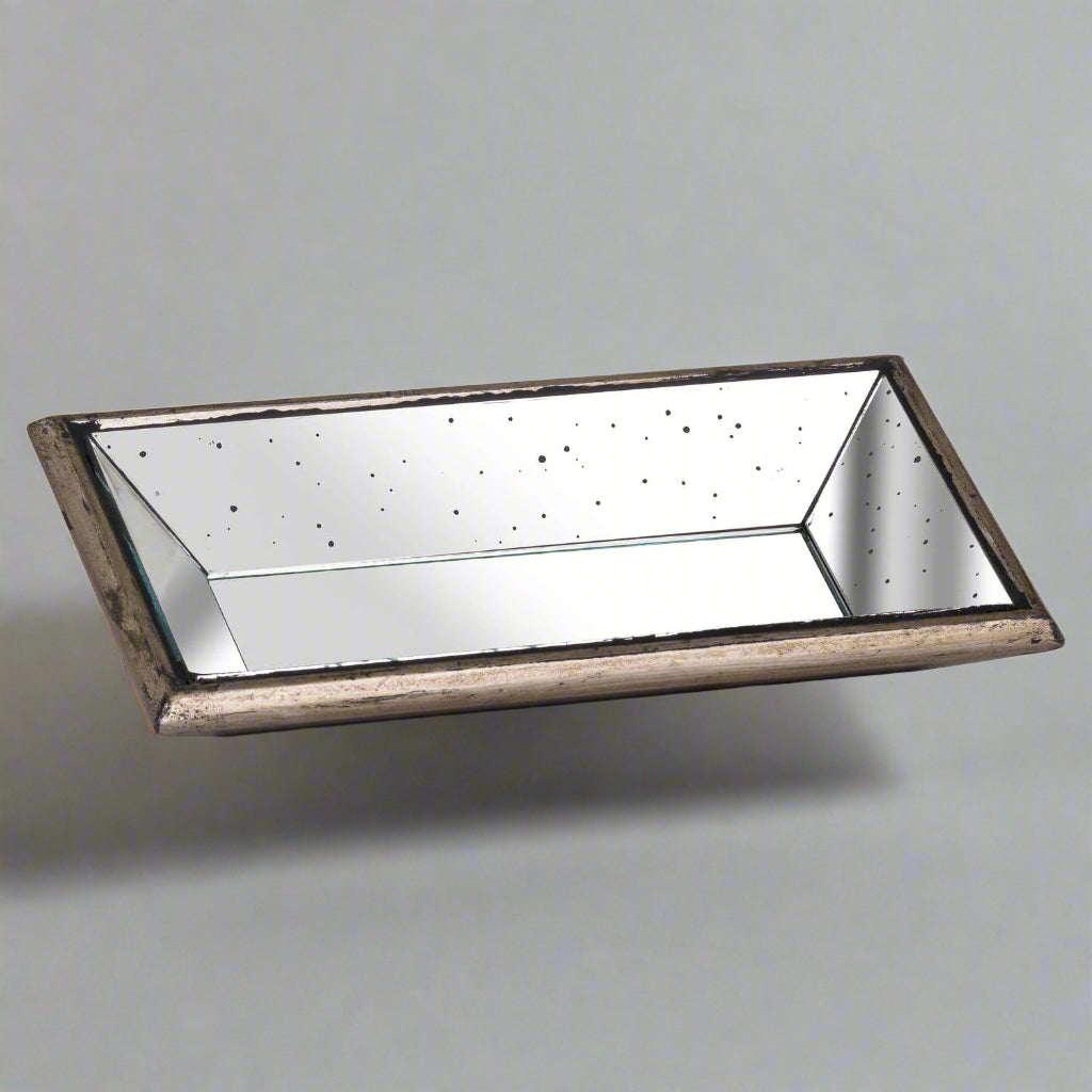 Astor Distressed Mirrored Display Tray With Wooden Detailing BROWN GLASS Shades 4 Seasons