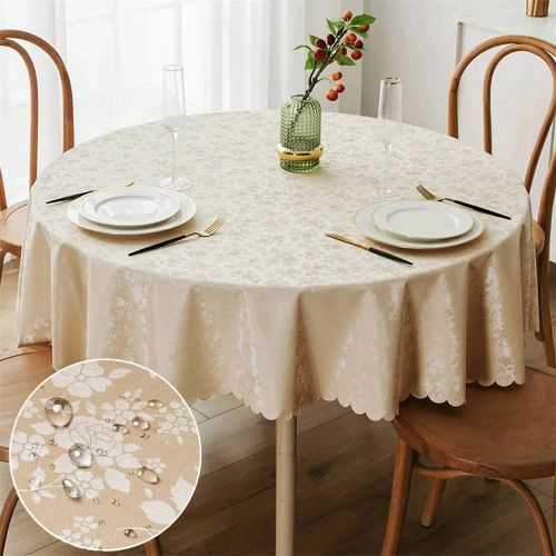 Kitinjoy Waterproof Round Vinyl Tablecloth for Home & Party Use N/A