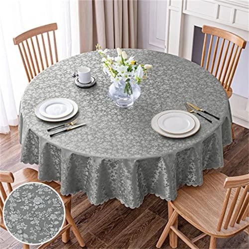 Kitinjoy Waterproof Round Vinyl Tablecloth for Home & Party Use N/A