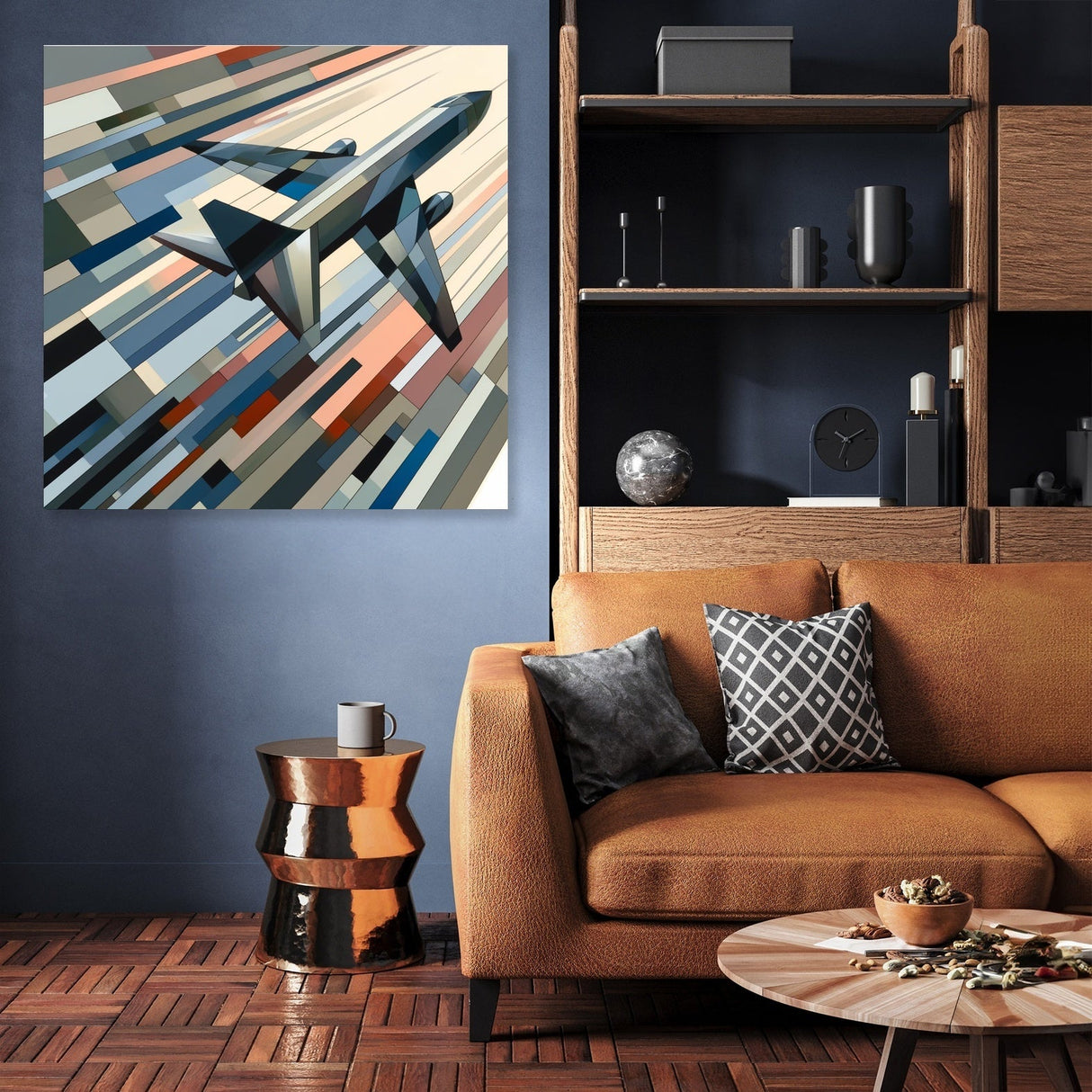 Modern Wall Art Canvas featuring a stylised aircraft in vibrant colours for contemporary home decor