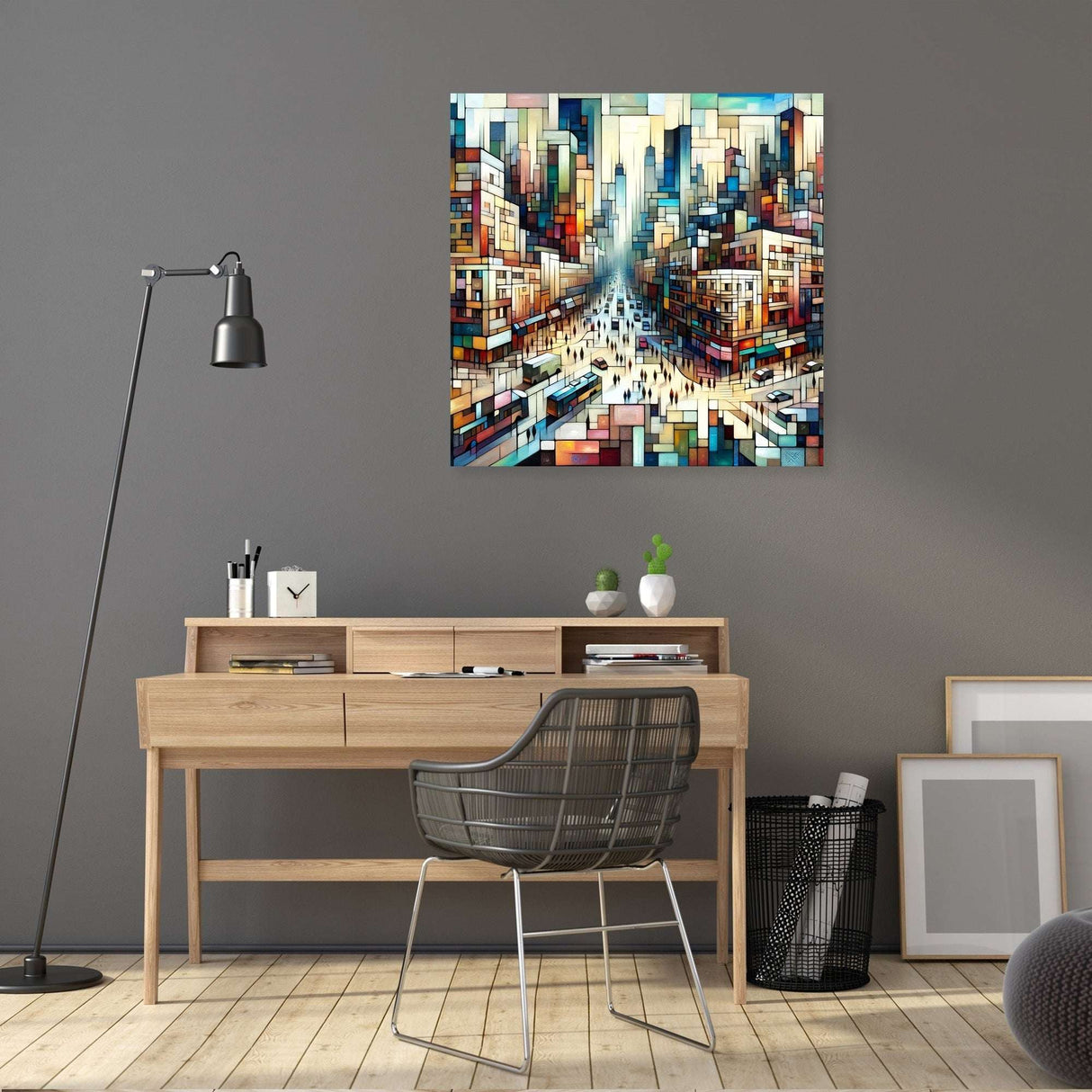 Colourful wall art canvas depicting a vibrant cityscape for modern home decor