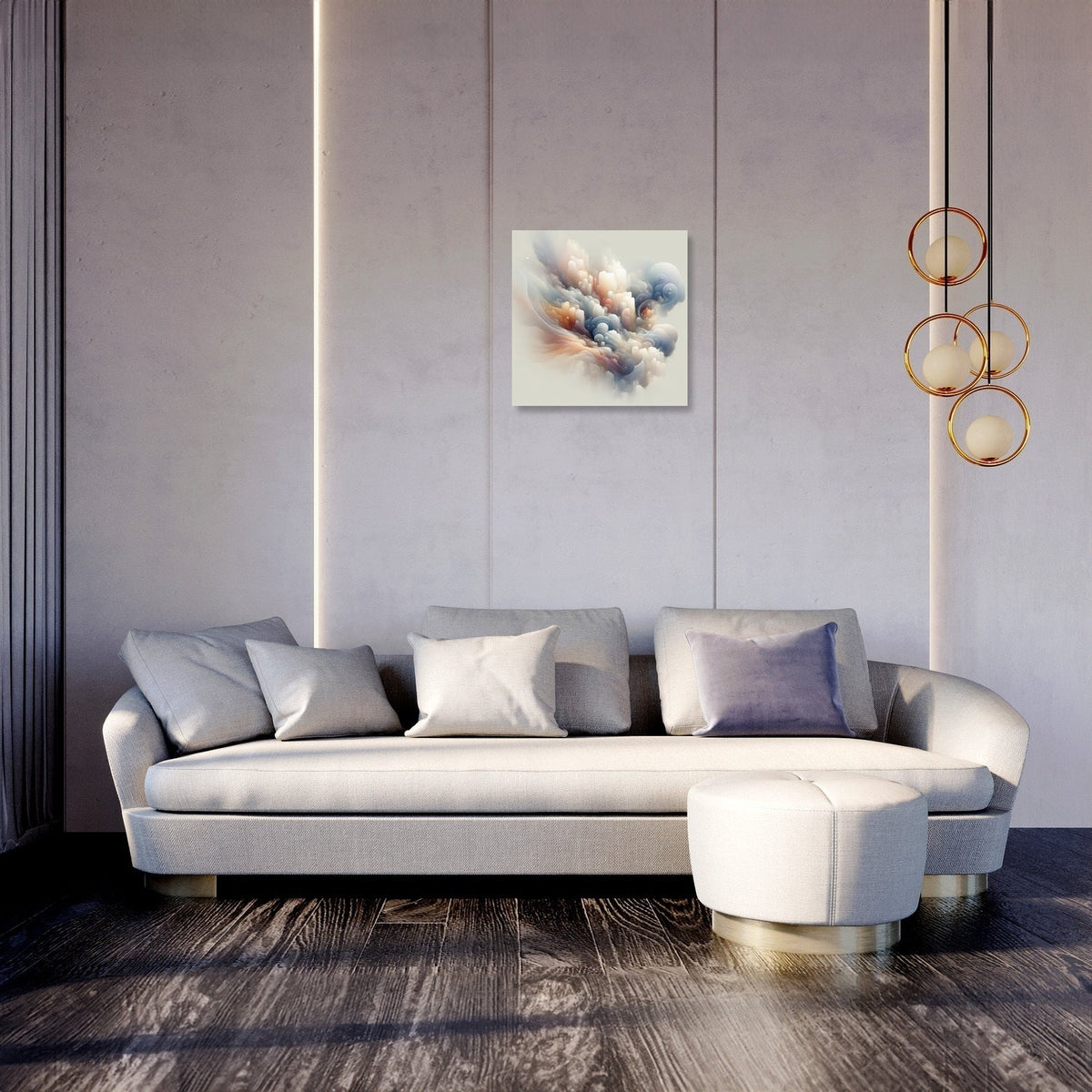 Stylish Wall Art Canvas in a modern living room featuring soft cloud-like designs