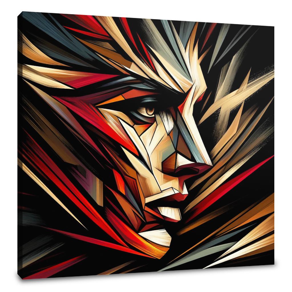 Abstract Wall Art Canvas with a striking geometric face design and vibrant colours for modern decor