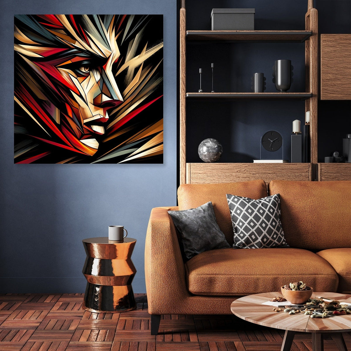 Abstract Wall Art Canvas featuring a colourful geometric face design for modern home decor