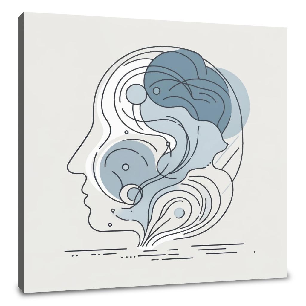 Abstract Wall Art Canvas featuring a stylised human head design with flowing lines and blue accents