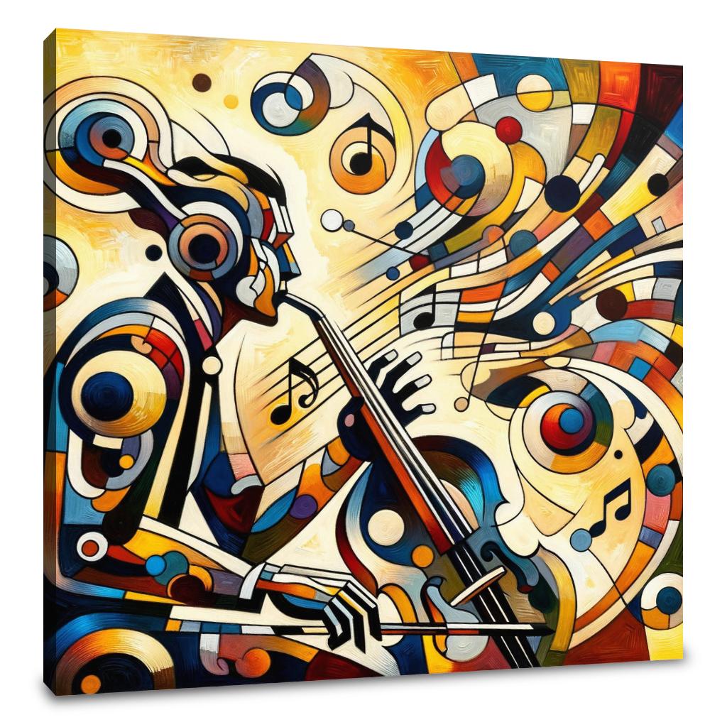 A vibrant Wall Art Canvas featuring an abstract musician playing a saxophone surrounded by colourful musical notes