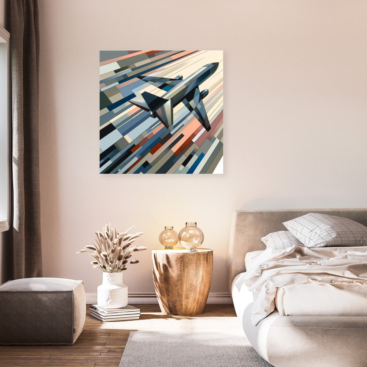 Modern abstract wall art canvas featuring dynamic geometric shapes for stylish home decor