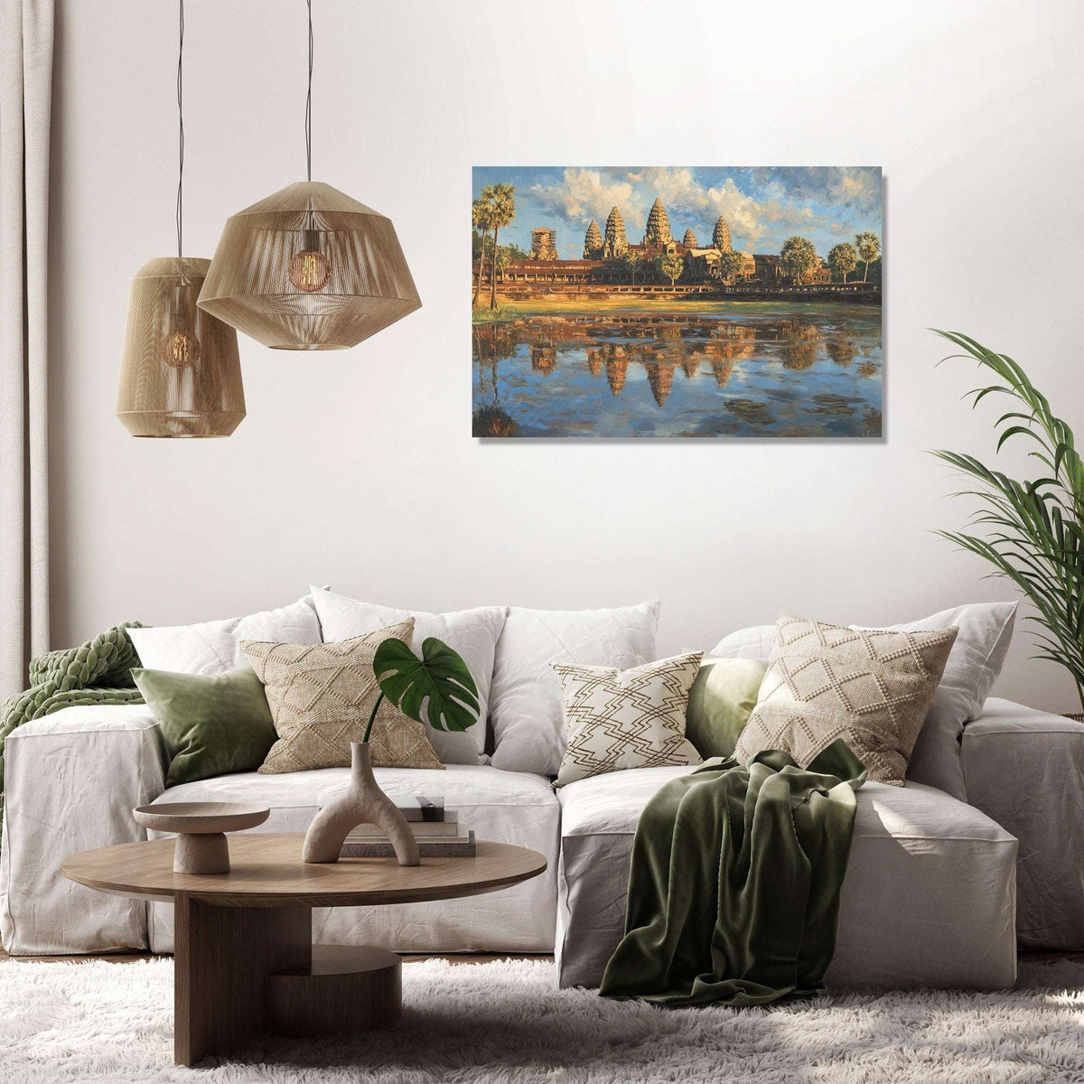 Beautiful Wall Art Canvas of an Angkor Wat landscape with reflections in water, ideal for home decor