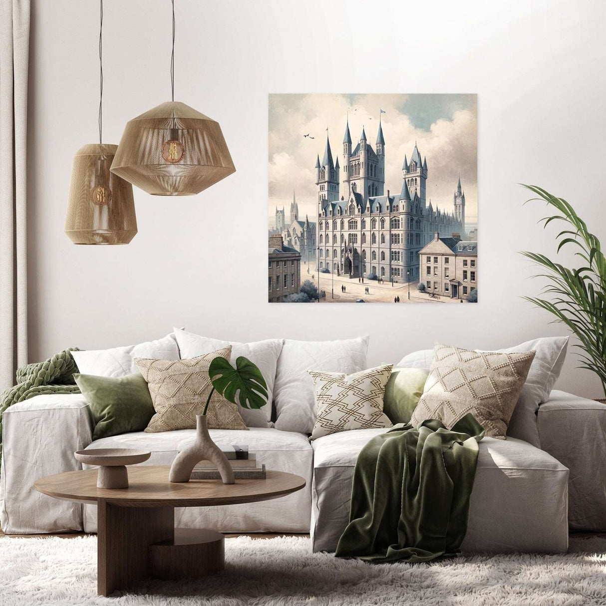 Elegant wall art canvas featuring a historic castle in a serene landscape, perfect for home decor