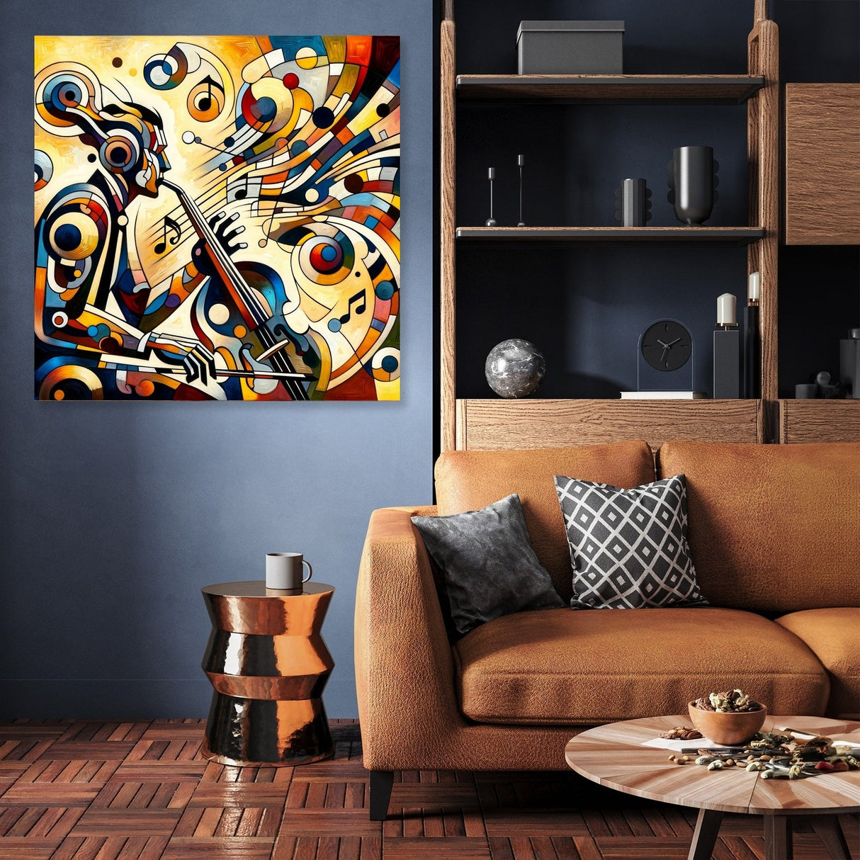 Colourful abstract Wall Art Canvas featuring a musician surrounded by musical notes