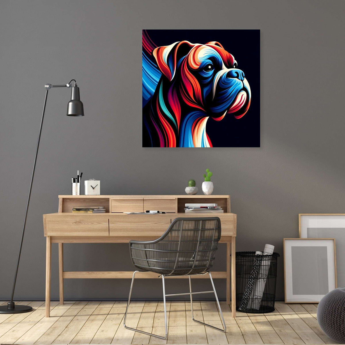 Colourful Wall Art Canvas featuring a stylised dog portrait for modern home decor
