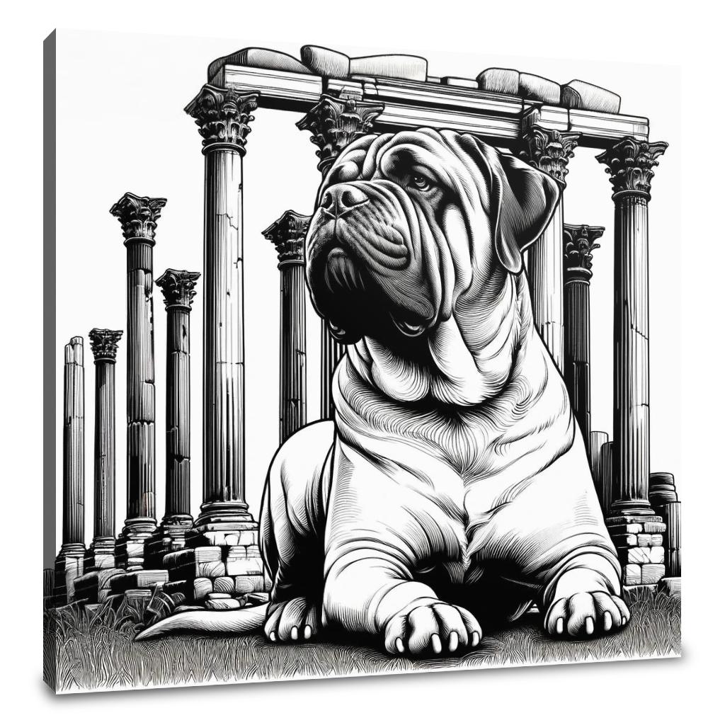 Stylish wall art canvas featuring a bulldog in front of classical columns, perfect for pet lovers