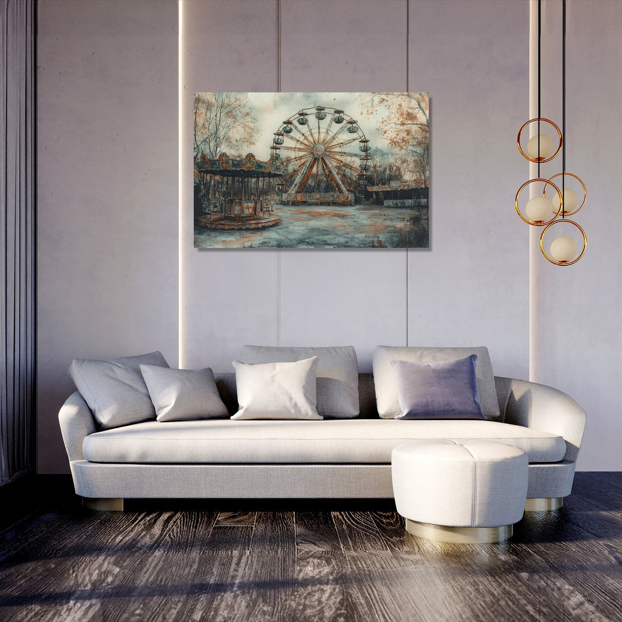 Beautiful Wall Art Canvas featuring a serene ferris wheel scene, perfect for modern home decor