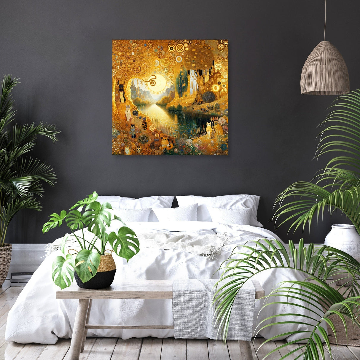 Vibrant Wall Art Canvas featuring a golden landscape, perfect for modern bedroom decor