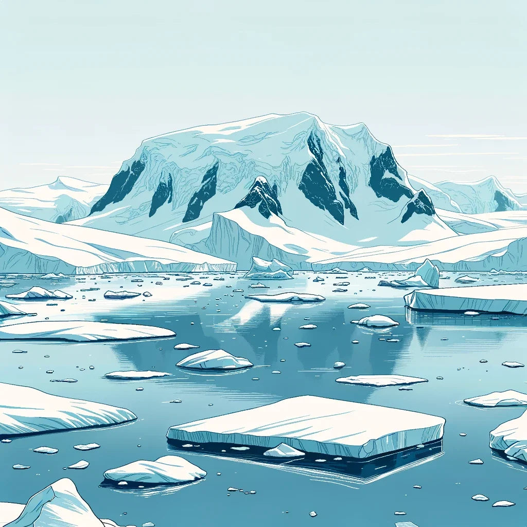 Stunning Wall Art Canvas featuring a serene icy landscape with floating icebergs and a distant mountain