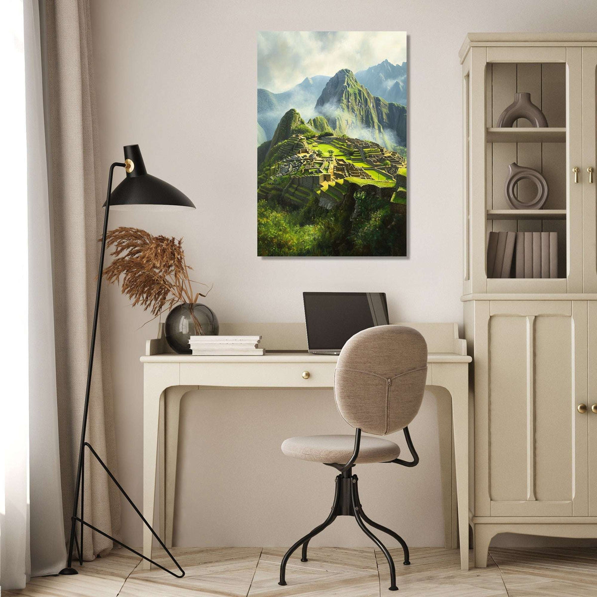 Beautiful Wall Art Canvas depicting a serene mountain landscape in a modern office setting