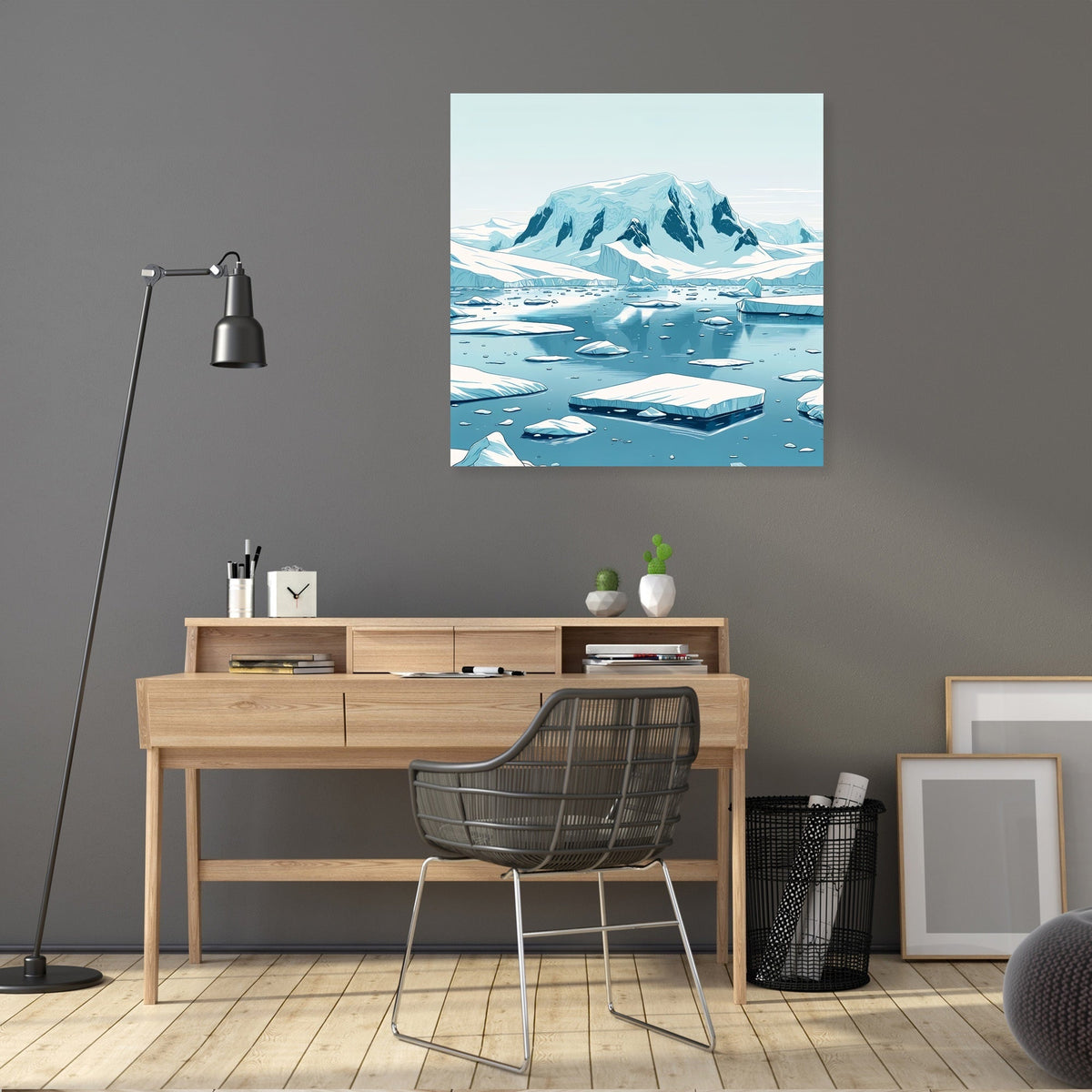Beautiful Wall Art Canvas featuring a serene icy landscape with mountains and icebergs