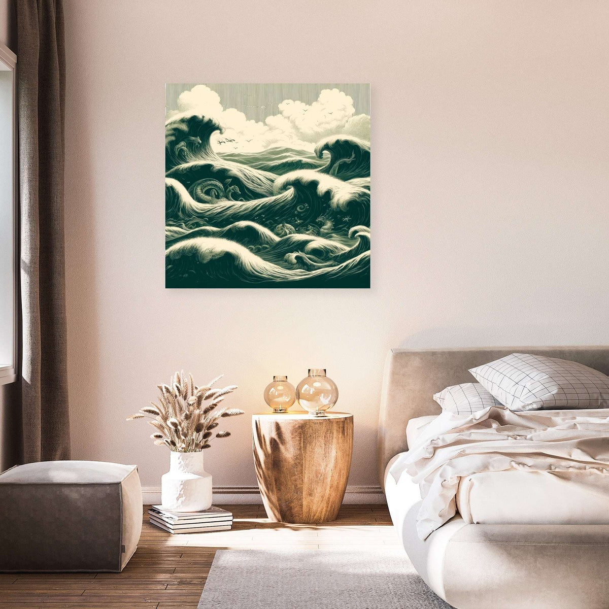 Stylish wall art canvas featuring ocean waves, ideal for home decor in modern interiors