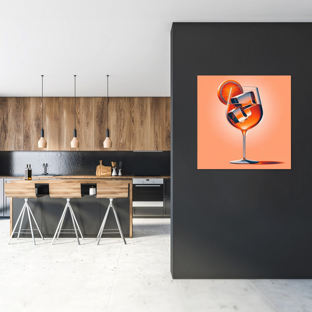 Vibrant Wall Art Canvas featuring a refreshing cocktail in a glass with ice and an orange slice