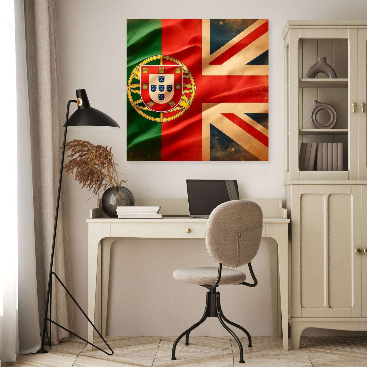 Home Art Haven Wall Art Canvas featuring Portugal and UK flag design for stylish interior decor