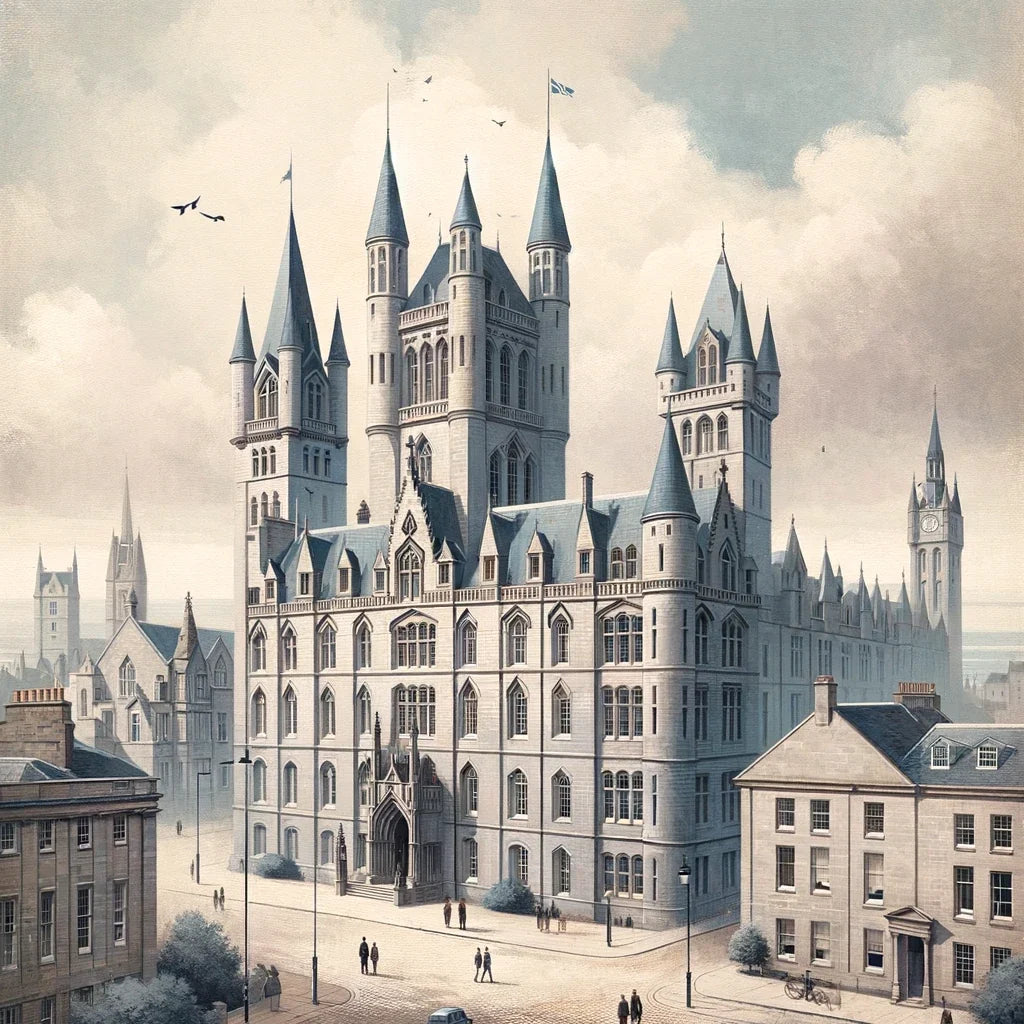 Impressive Wall Art Canvas featuring a historic castle surrounded by clouds and birds