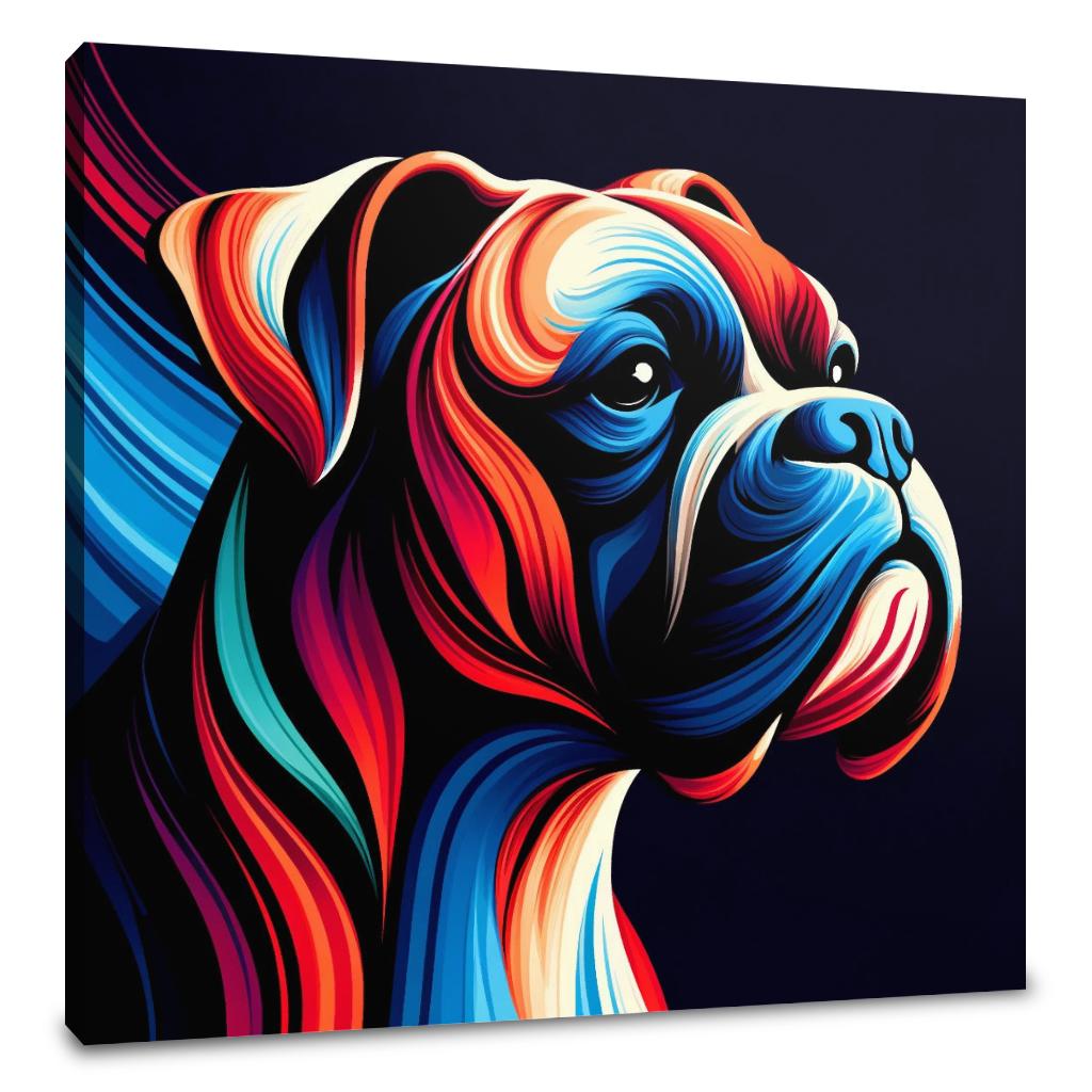 Vibrant colourful wall art canvas featuring a stylised dog portrait by HOME ART HAVEN