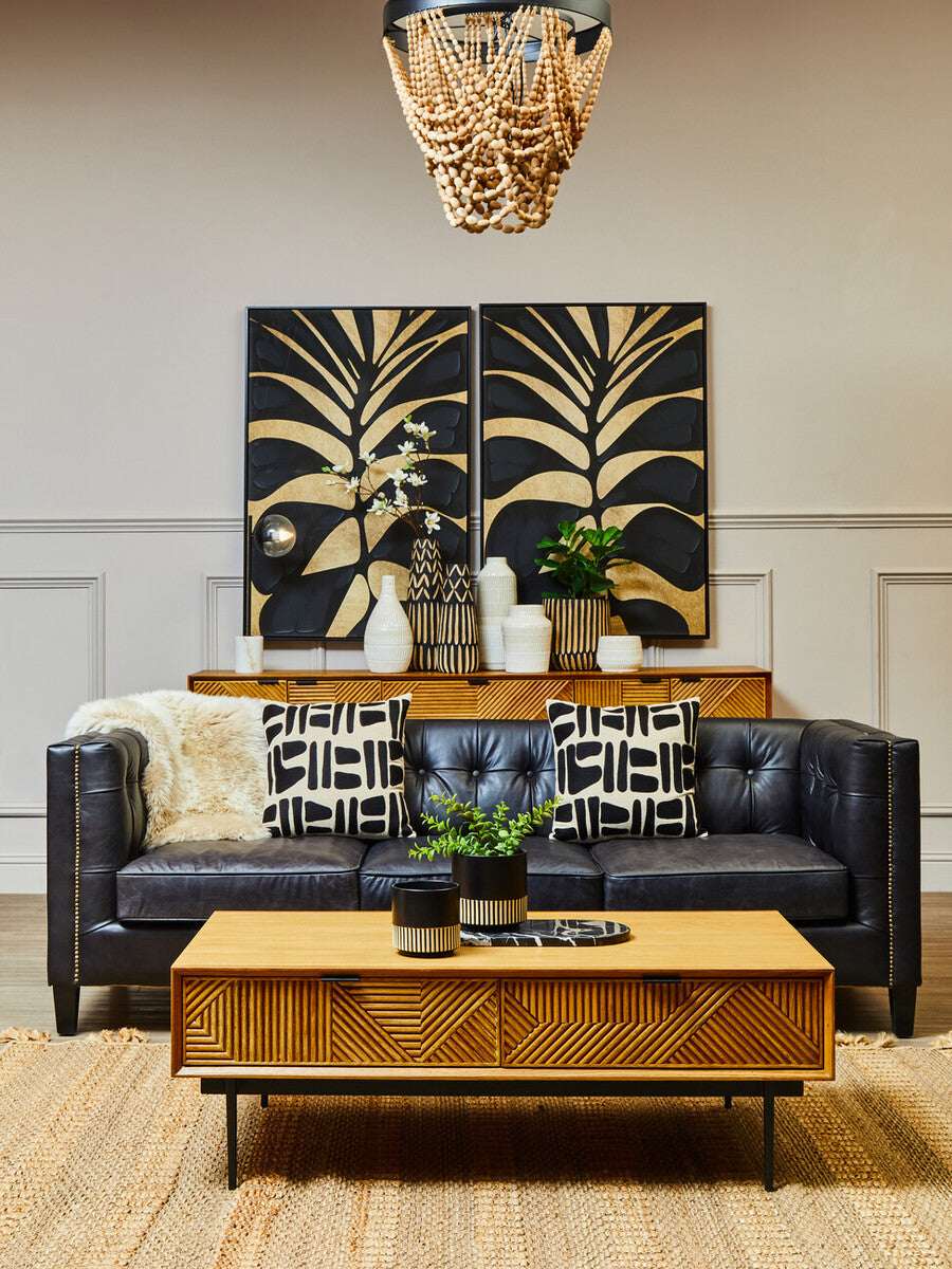 Astratto Canvas Black Leaf Design Wall Art Orsina