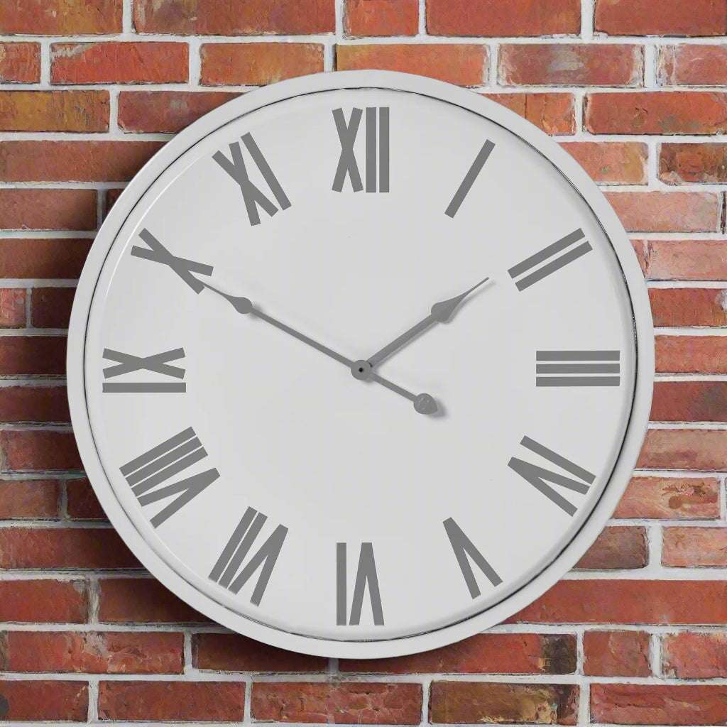 Shades 4 Seasons Classic Roman Numeral Wall Clock WHITE METAL Shades 4 Seasons
