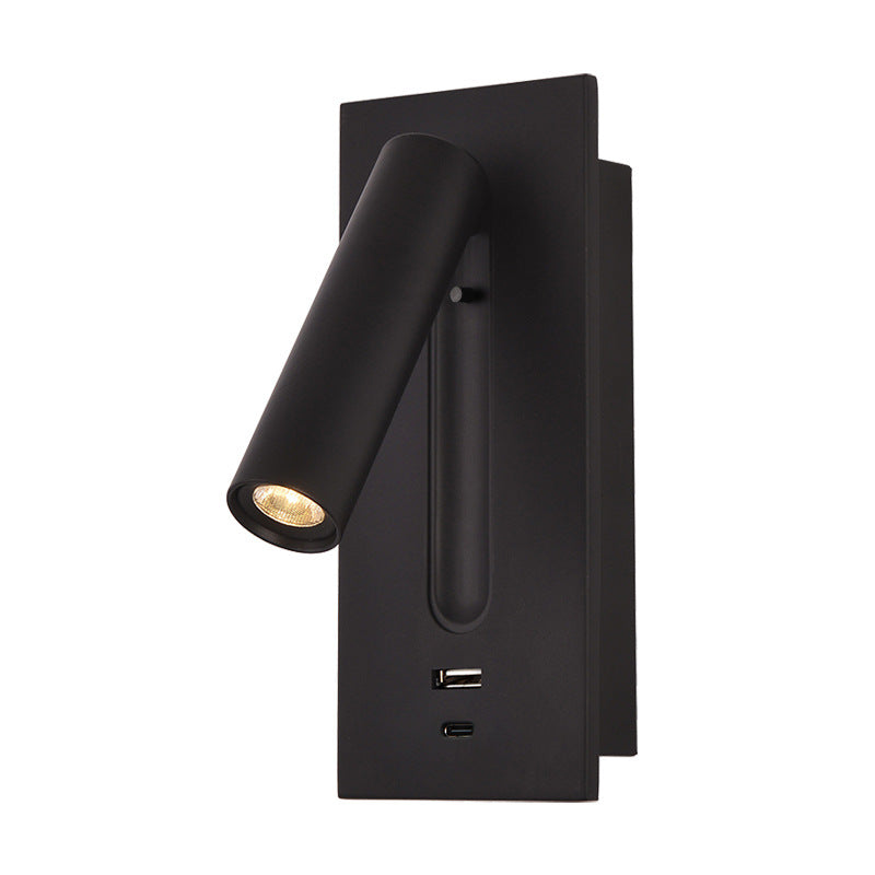 Modern black Wall Light with adjustable head and USB ports for convenient charging
