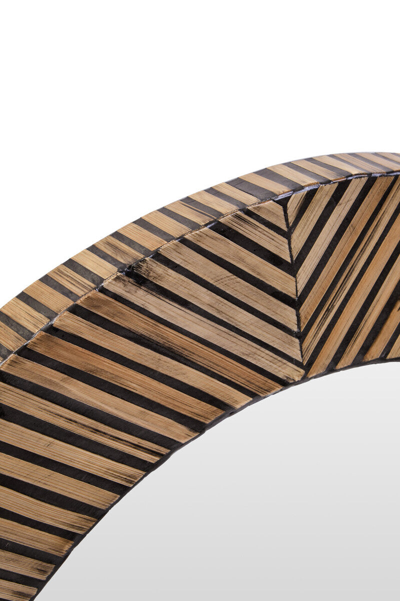 Orsina Wall Mirror with Unique Geometric Design and Striped Wooden Frame for Stylish Decor