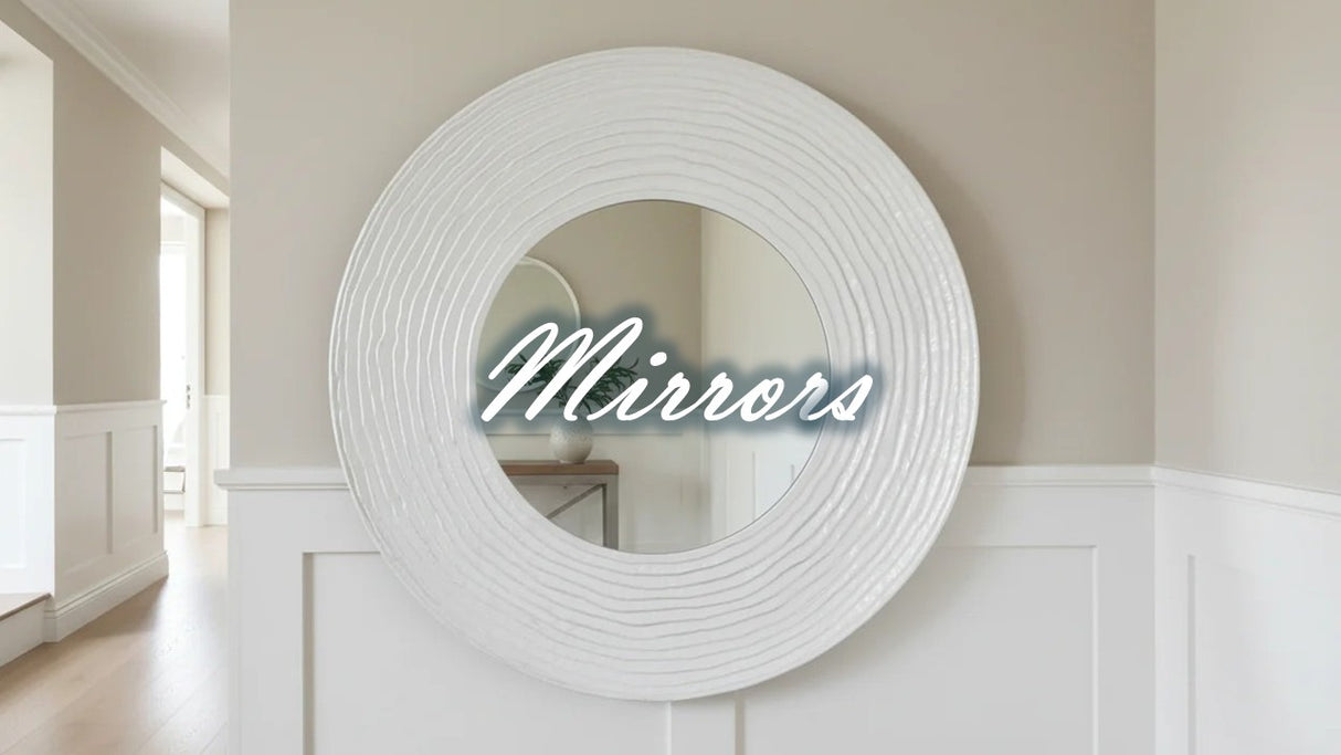 Nisu Home Circular Wall Mirror with Textured White Frame, Ideal for Home Decor