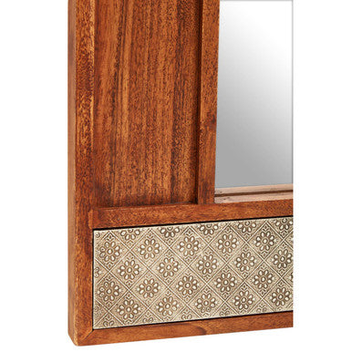 Orsina Wall Mirror with Decorative Patterned Border and Wooden Frame for Stylish Hallways