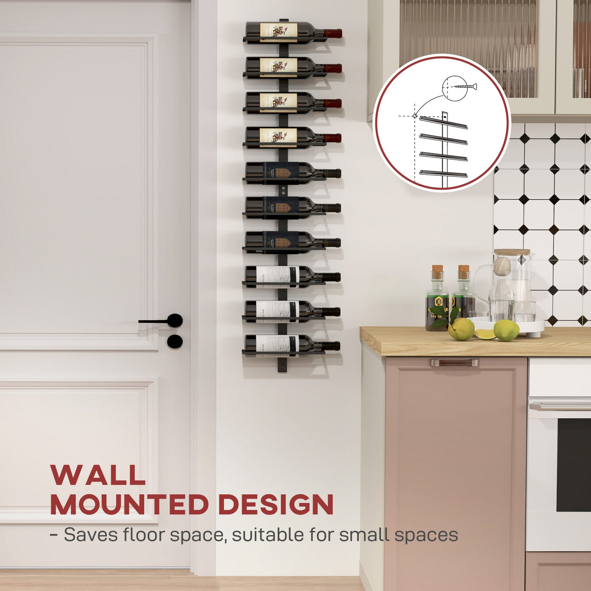 Wise Galleria Wall Mounted Wine Rack designed to save floor space in small kitchens