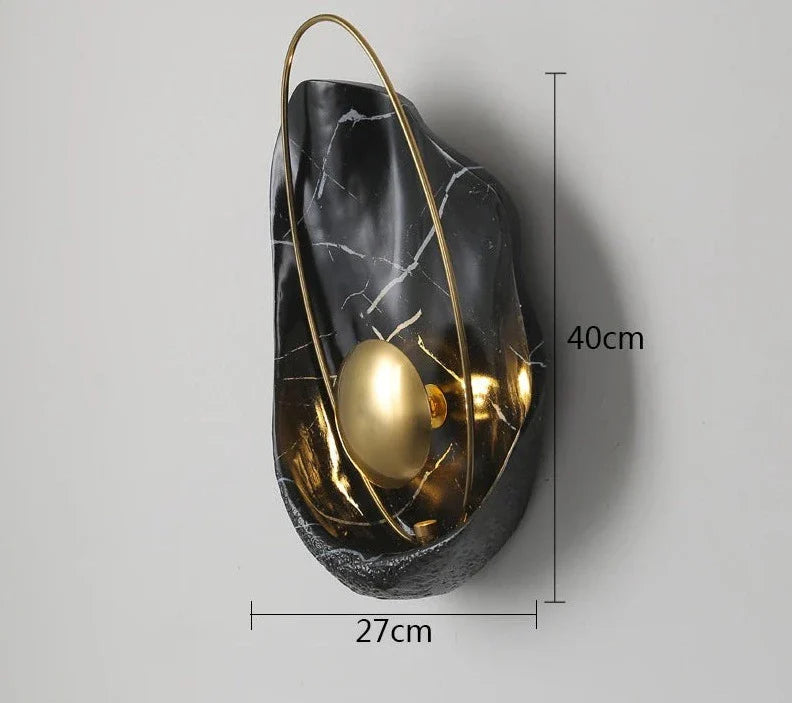 Nisu Home Modern Wall Sconce with Gold Accent and Black Marble Design, 40cm Tall