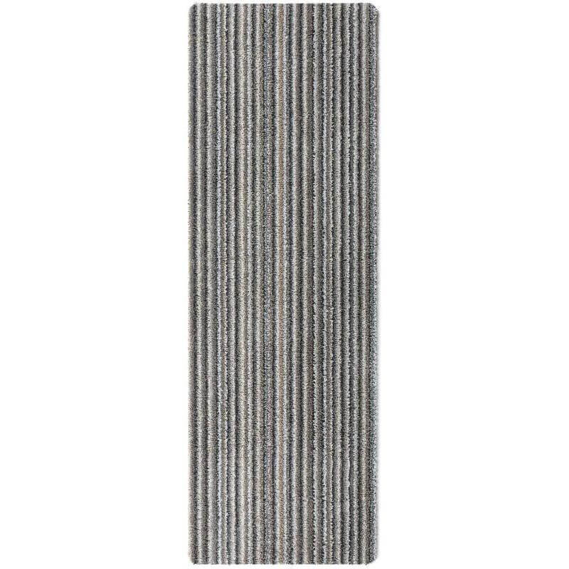 Stylish striped washable mat in grey tones for easy cleaning and modern decor