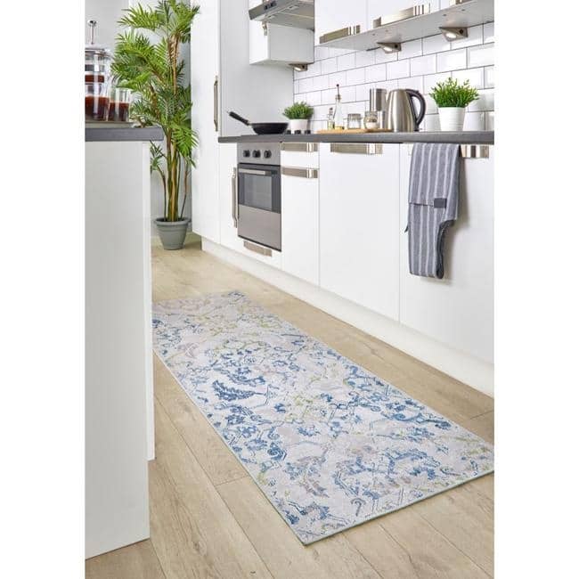 Elegant washable rug in a light colour scheme placed in a modern kitchen setting