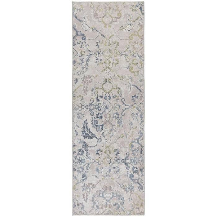 Elegant Washable Rug with intricate floral patterns in soft pastel colours for easy maintenance