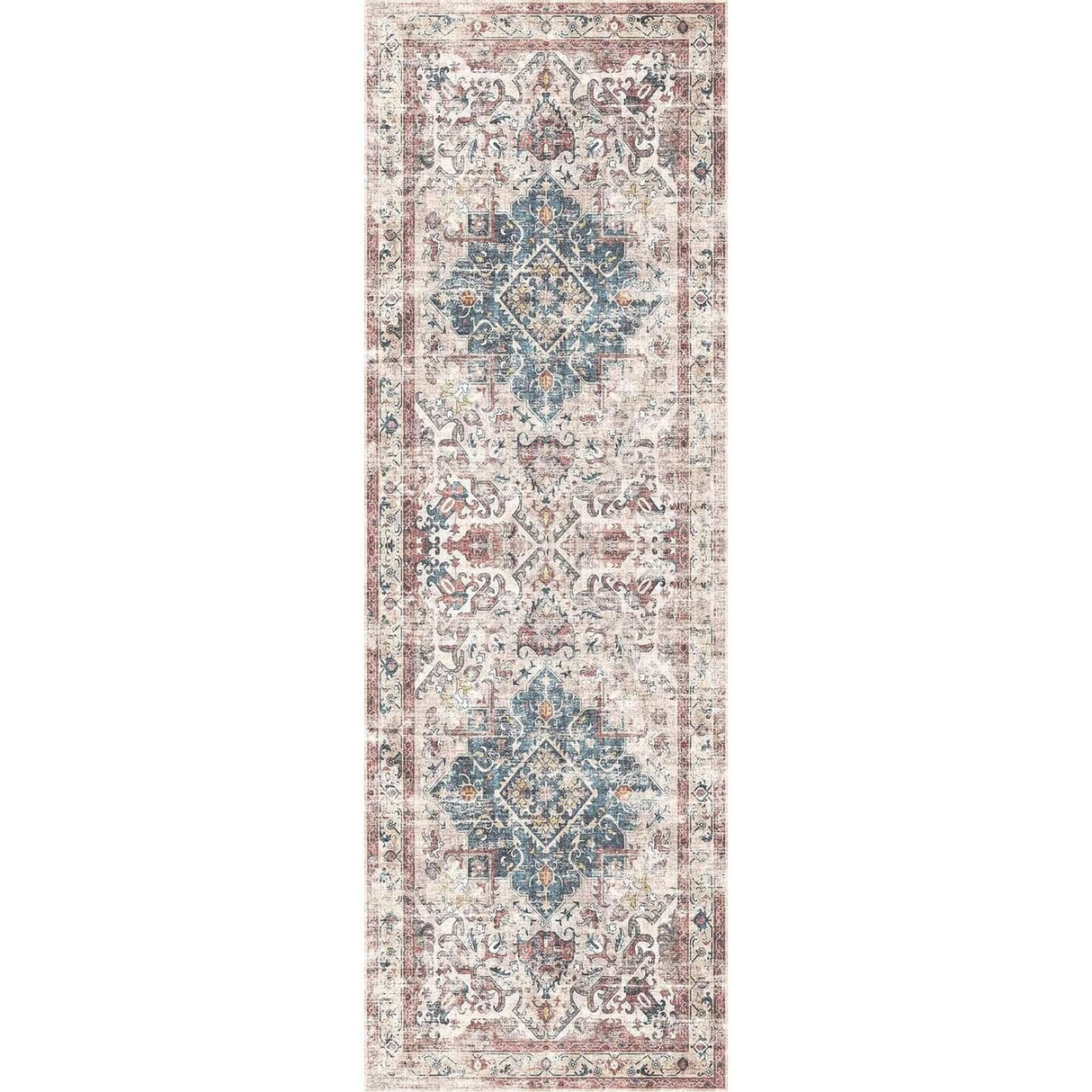 Elegant patterned washable rug in neutral tones, perfect for hallways or living spaces