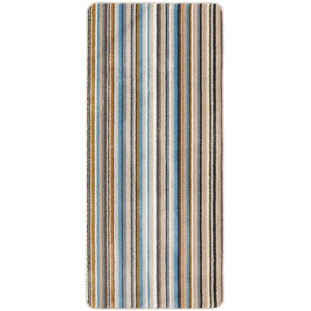 Stylish striped washable runners rug in blue, brown, and cream for modern interiors
