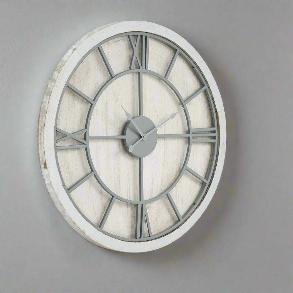 Shades 4 Seasons White Wall Clock with Rustic Roman Numerals WHITE METAL Shades 4 Seasons