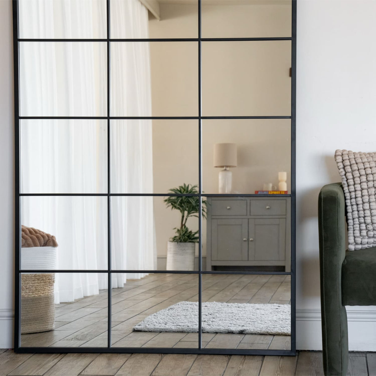 Jobu Home Window Mirror with Grid Design for Stylish Home Decor and Light Enhancement