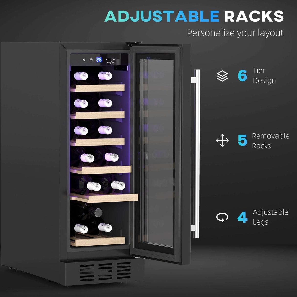 Wise Galleria Wine Fridge with adjustable racks and 6 tier design for optimal wine storage
