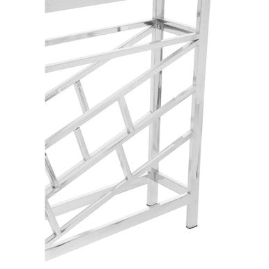 Chic Orsina Wine Rack in Sleek Chrome Finish with Geometric Design for Stylish Home Bars