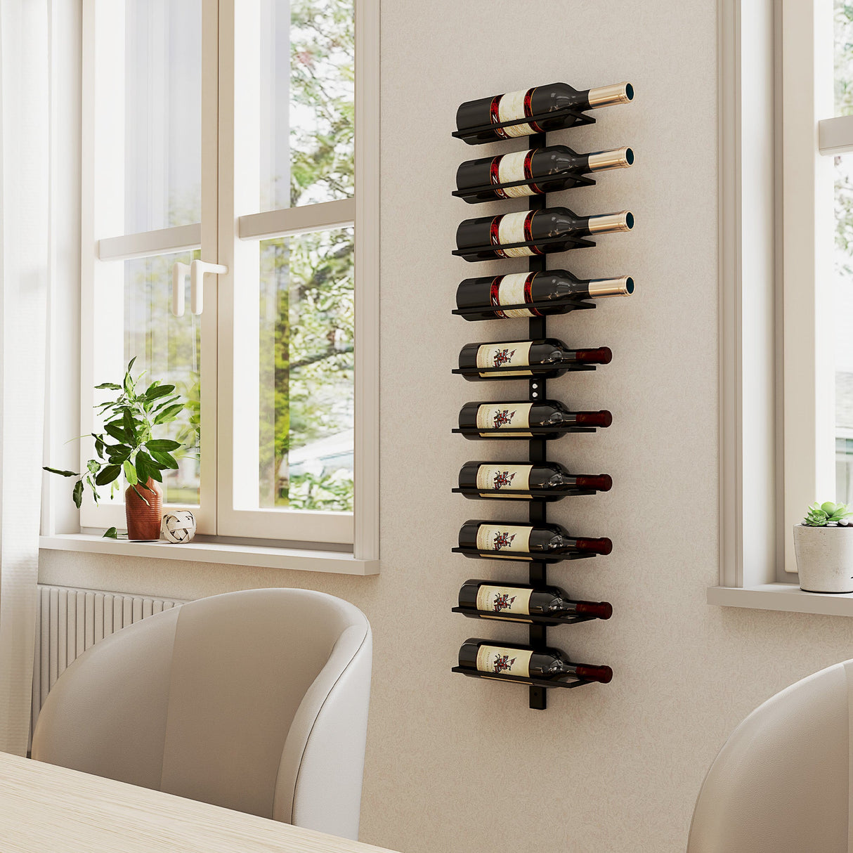 Stylish Wise Galleria wall-mounted wine rack holds multiple bottles for elegant wine display