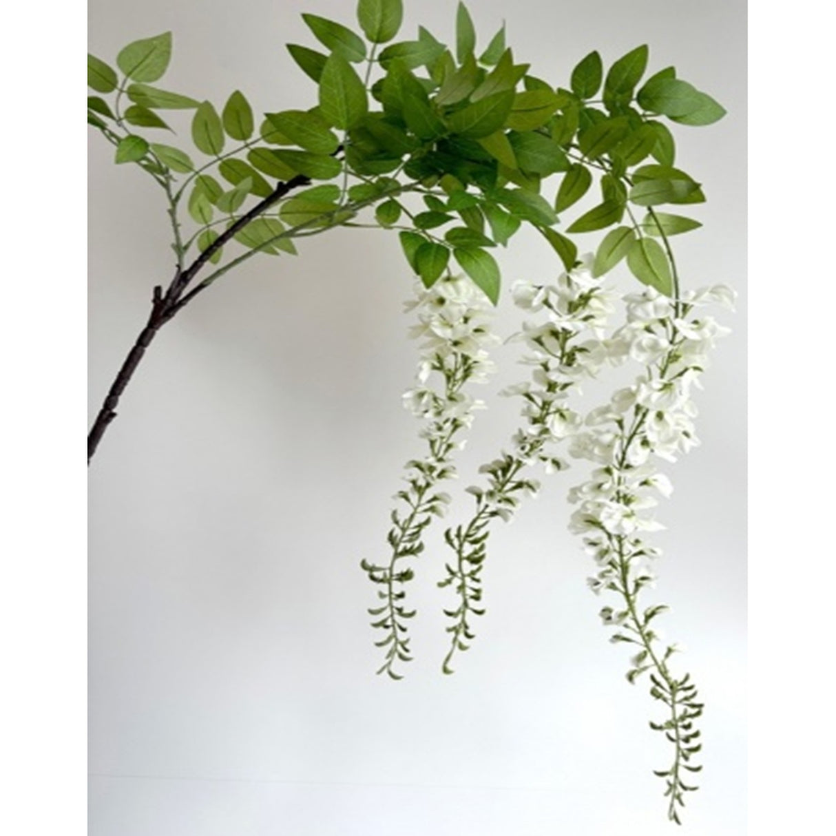 Elegant Wisteria Spray with cascading white flowers and lush green leaves for home decor