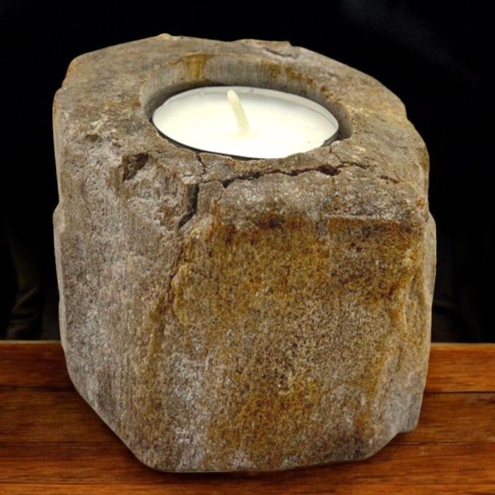 Petrified Wood Candle Holder - Single Low AW Dropship UK
