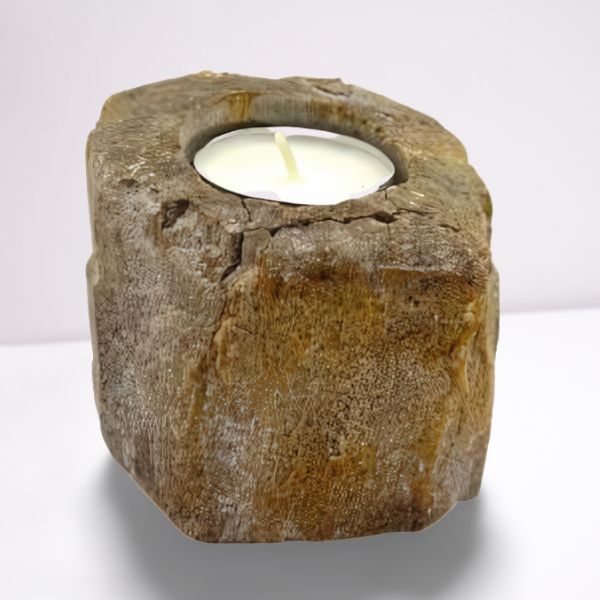 Petrified Wood Candle Holder - Single Low AW Dropship UK